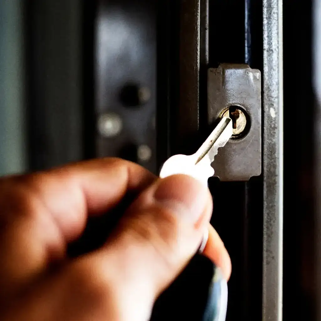 Commercial locksmith securing a storefront door in Las Vegas