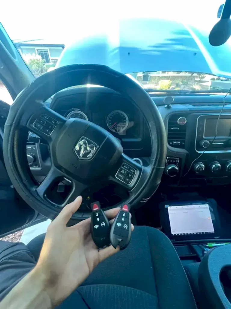 Two programmed Ram truck key fobs from a car key programming job in Las Vegas by 24/7 Locksmith 4U